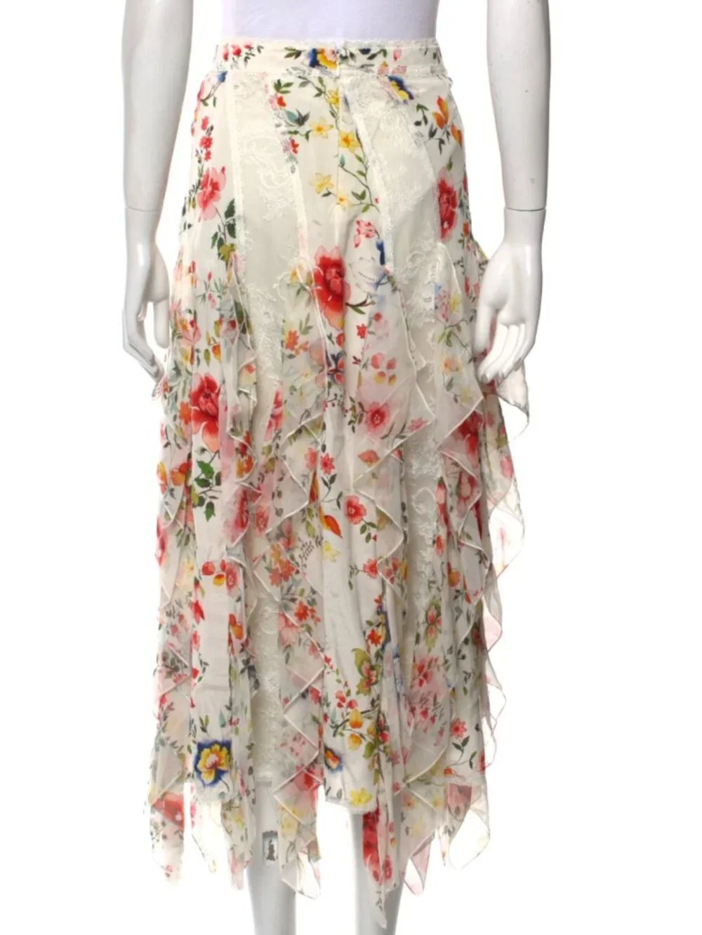 Alice + Olivia  Yula Lace Godet Silk Midi Length Skirt  White | Size: XS | US 2 - Picture 3 of 3